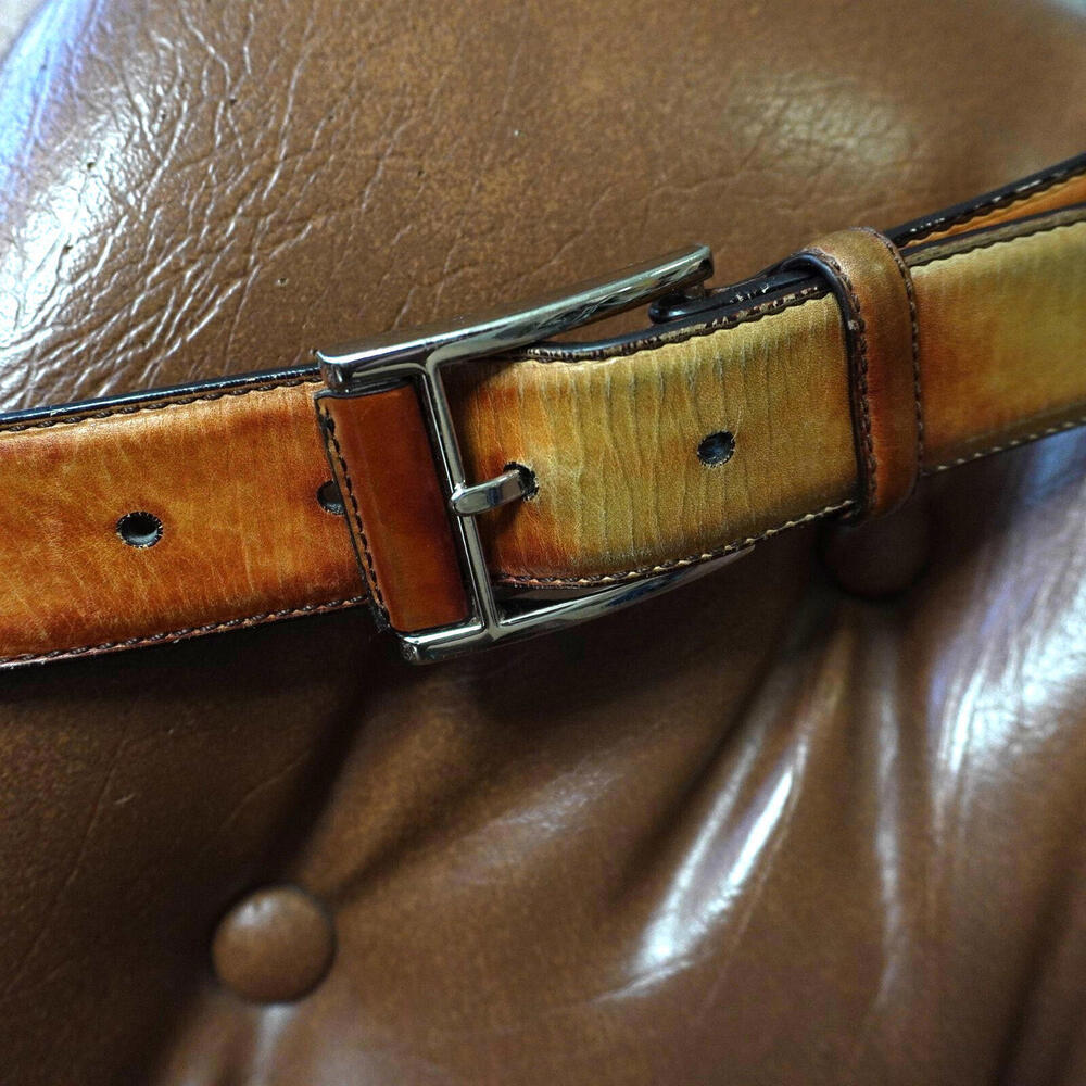 Magnanni Spain Brown Leather‎ Belt Sunburst Ombre Cognac Mens 36 SEE 1510 Unique
